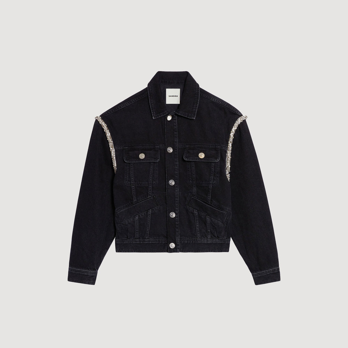 Sandro Oversized denim jacket with rhinestones