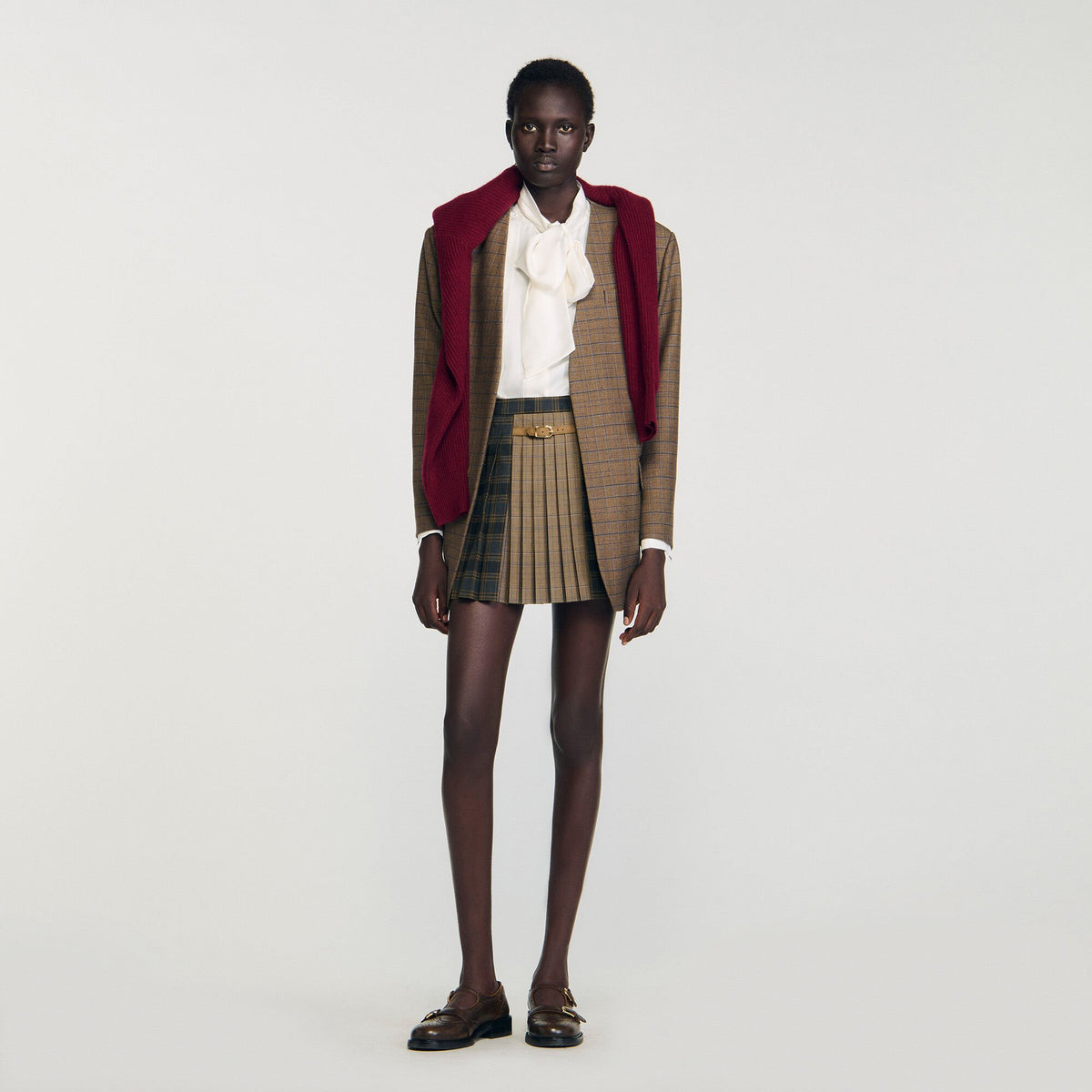 Sandro Mini checked pleated skirt