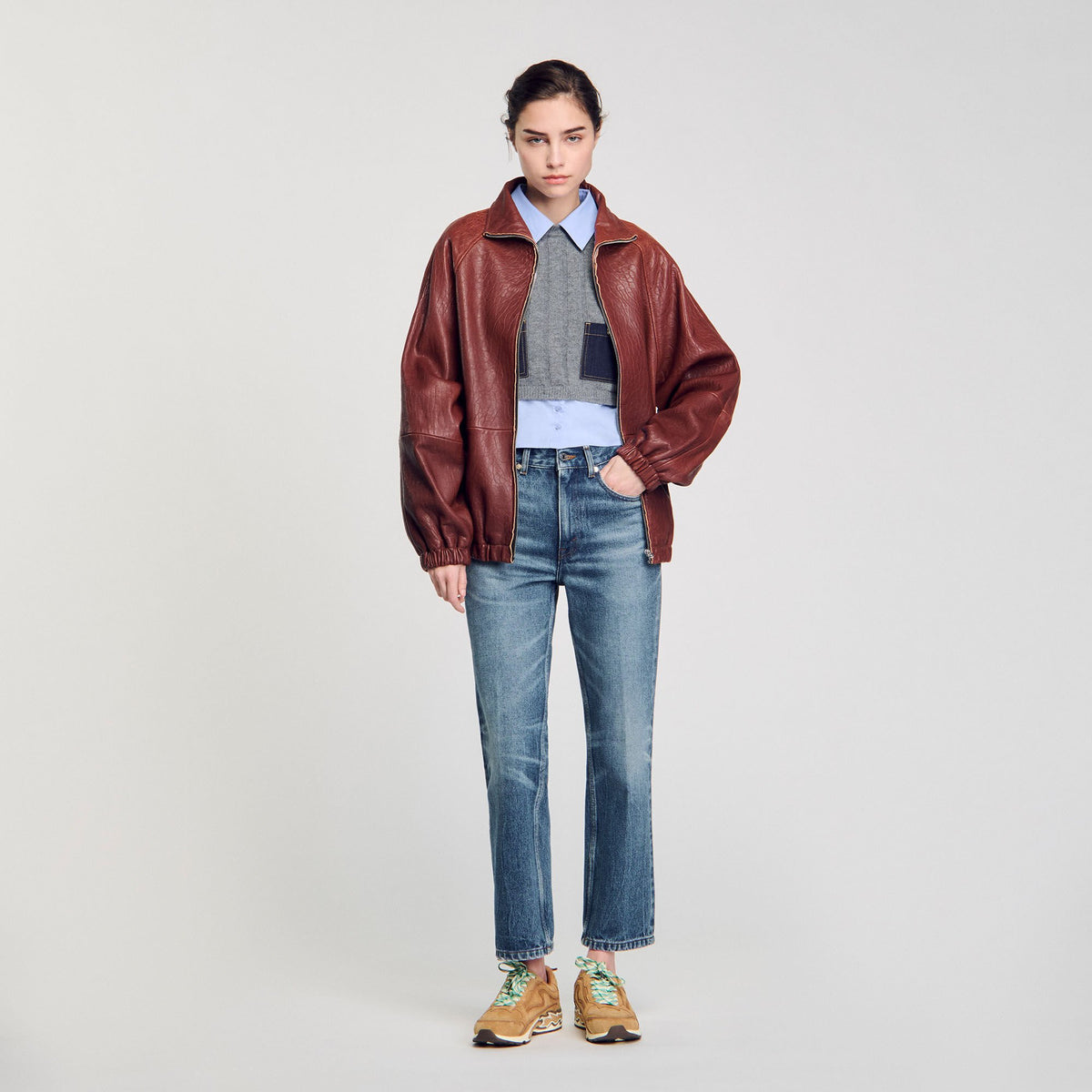 Sandro Cropped wool and cashmere sweater