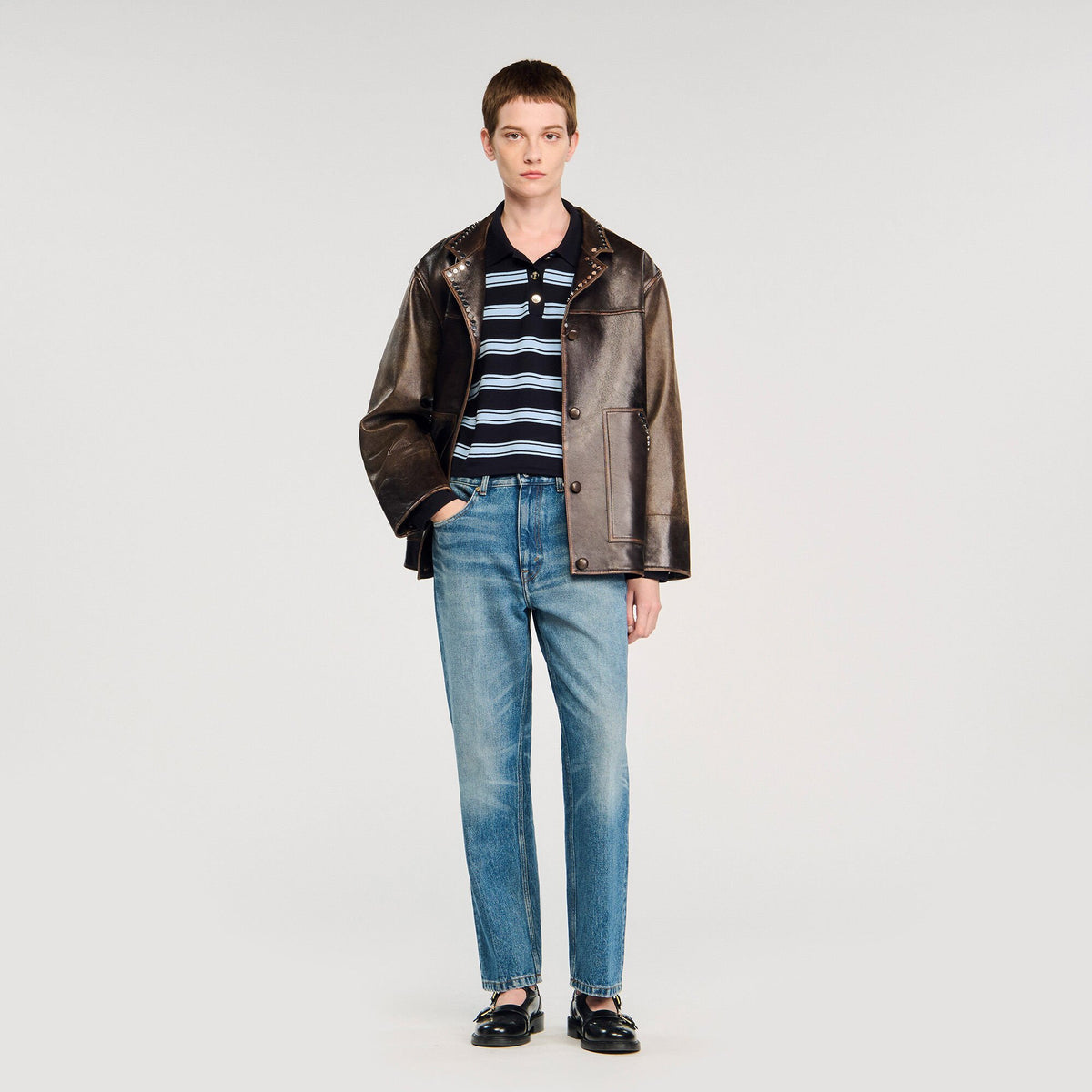 Sandro Striped polo sweater
