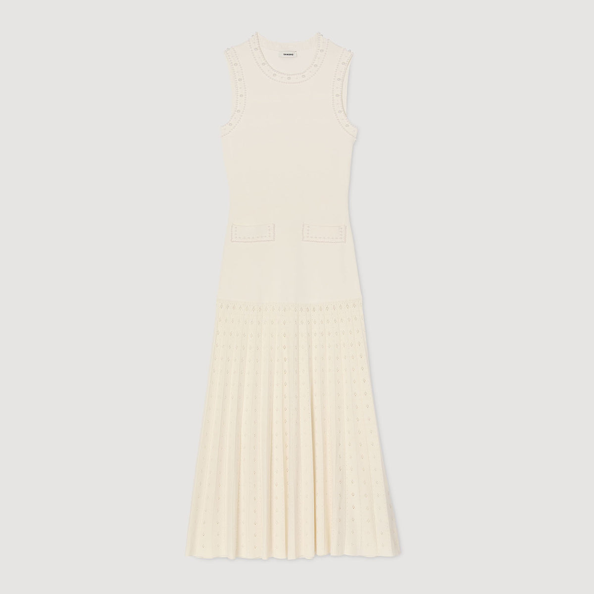 Sandro Pearl bead knit maxi dress