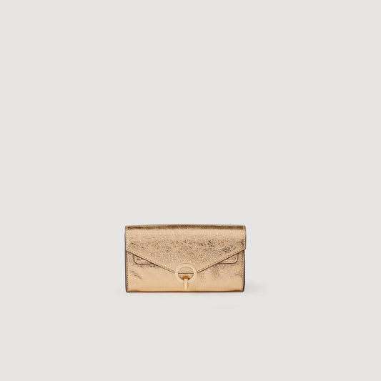 Sandro Gold leather clutch bag