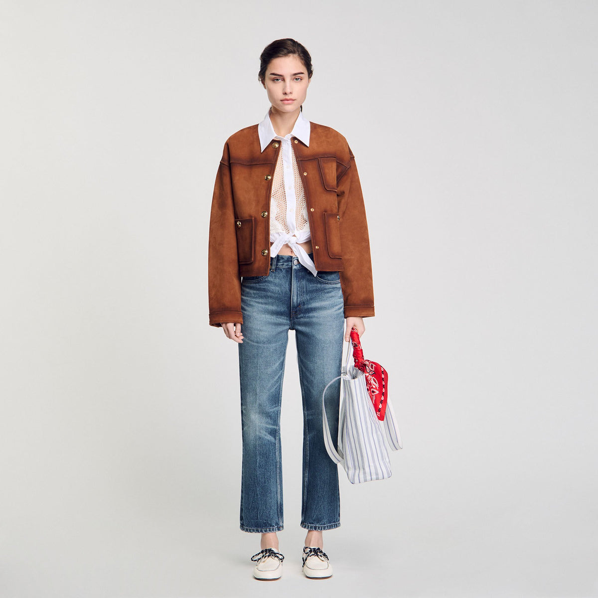 Sandro Striped canvas tote bag