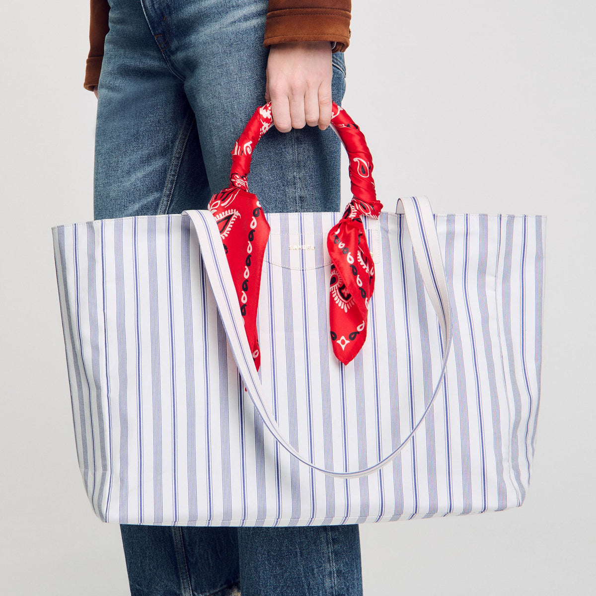 Sandro Striped canvas tote bag
