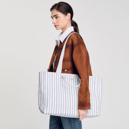 Sandro Striped canvas tote bag