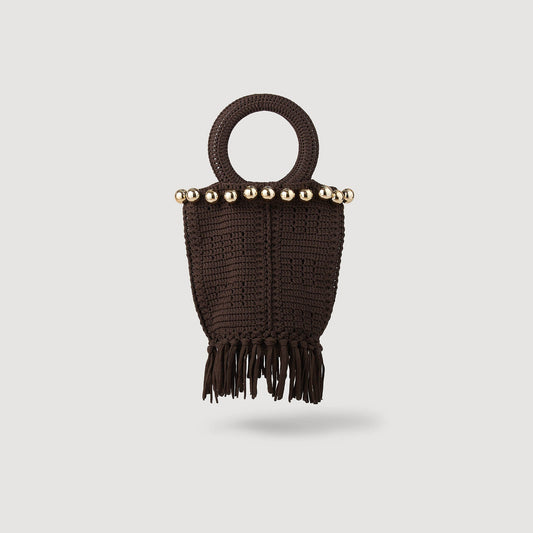 Sandro Small beaded fringed crochet bag