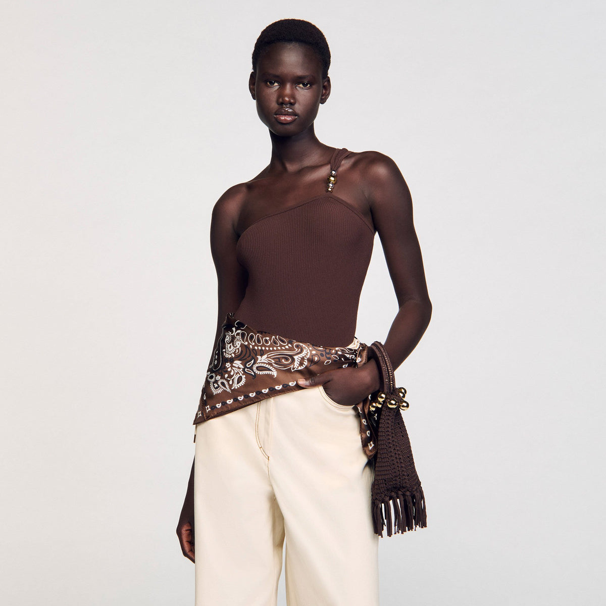 Sandro Small beaded fringed crochet bag