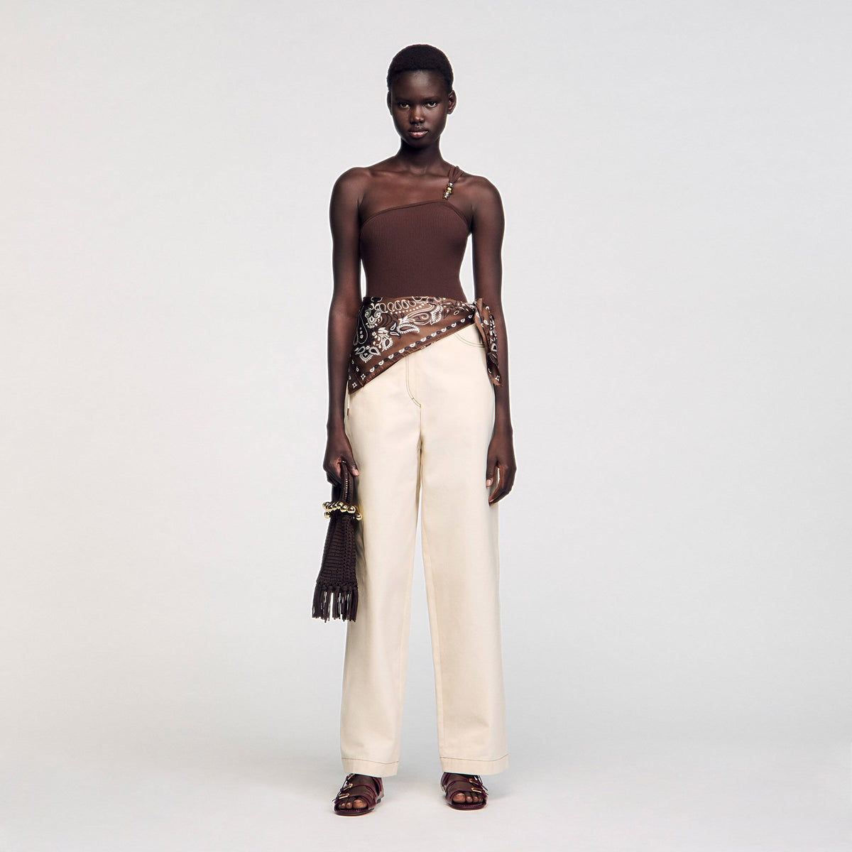 Sandro Asymmetric bodysuit with bead detail