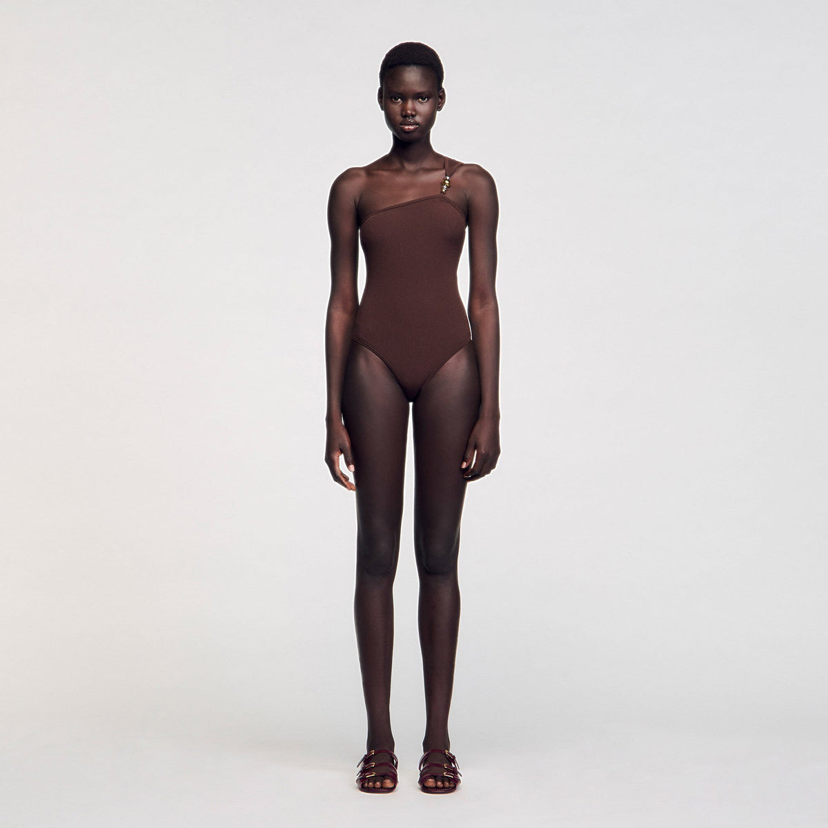 Sandro Asymmetric bodysuit with bead detail