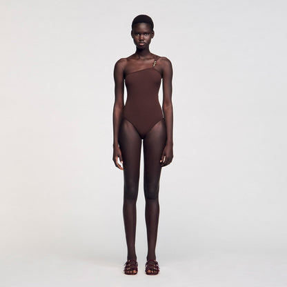 Sandro Asymmetric bodysuit with bead detail