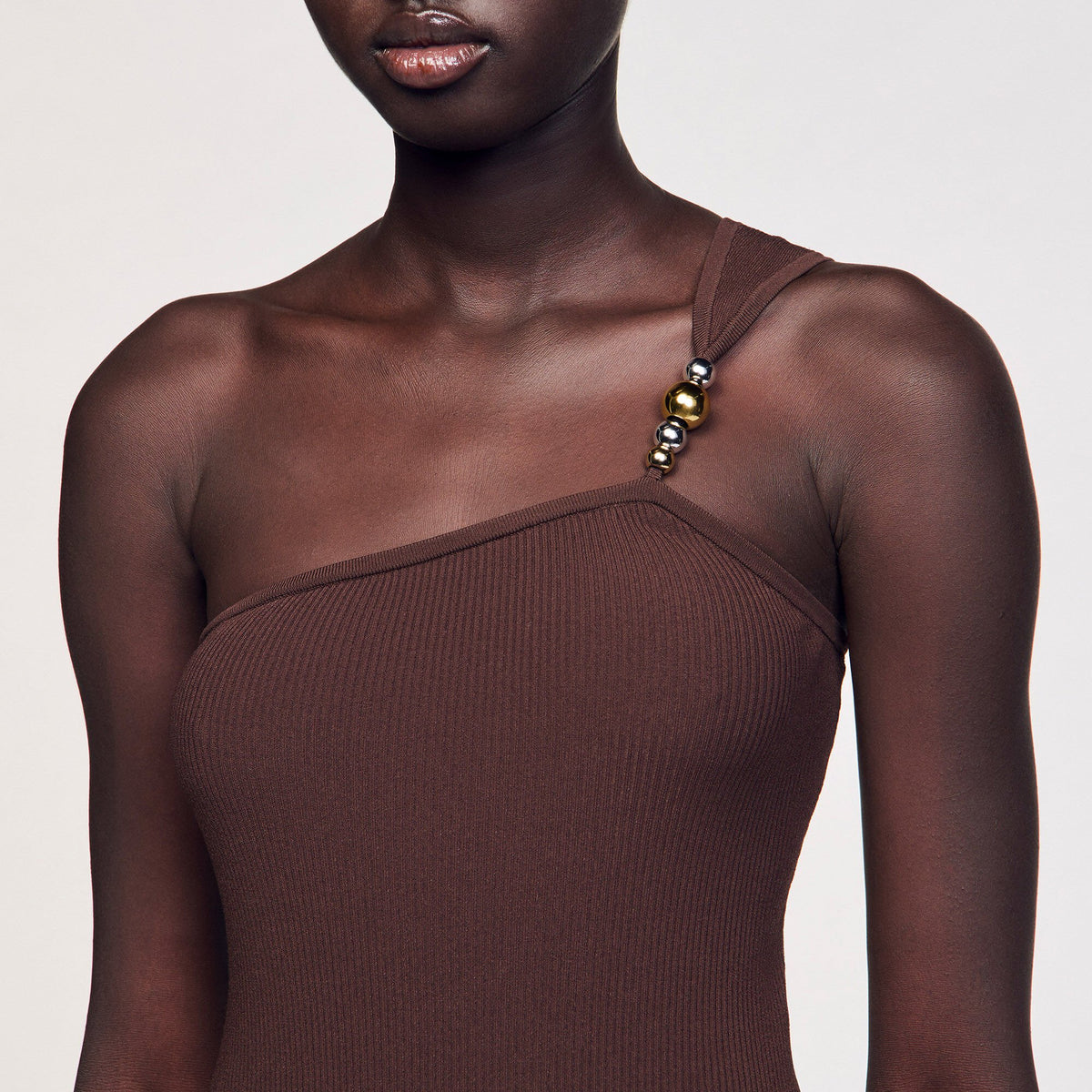 Sandro Asymmetric bodysuit with bead detail