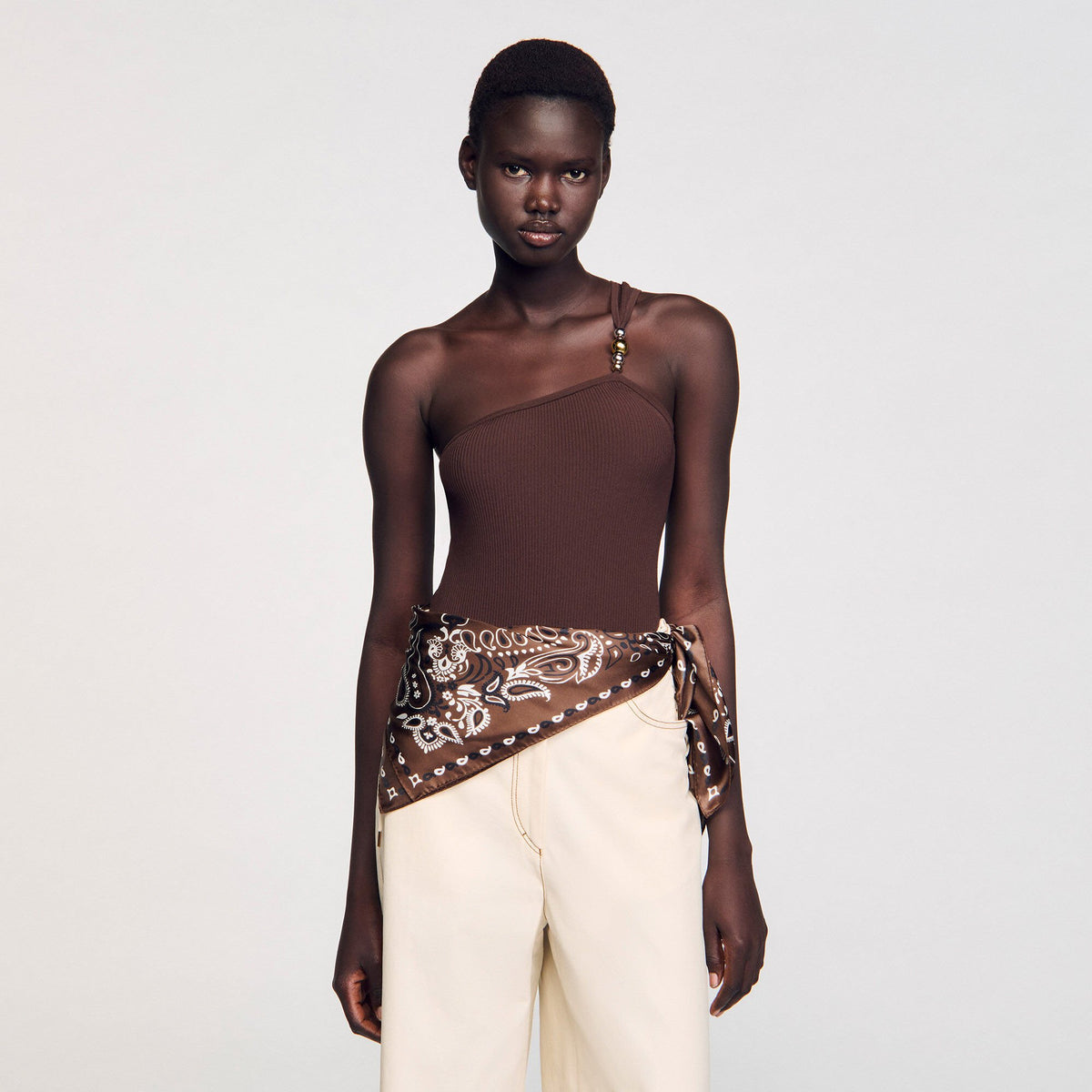 Sandro Asymmetric bodysuit with bead detail