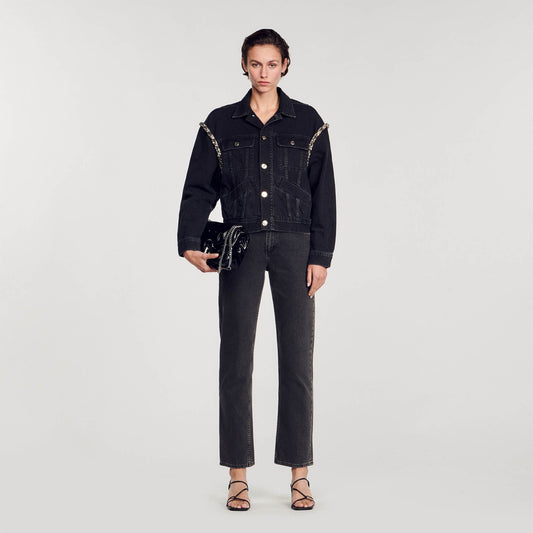 Sandro Oversized denim jacket with rhinestones