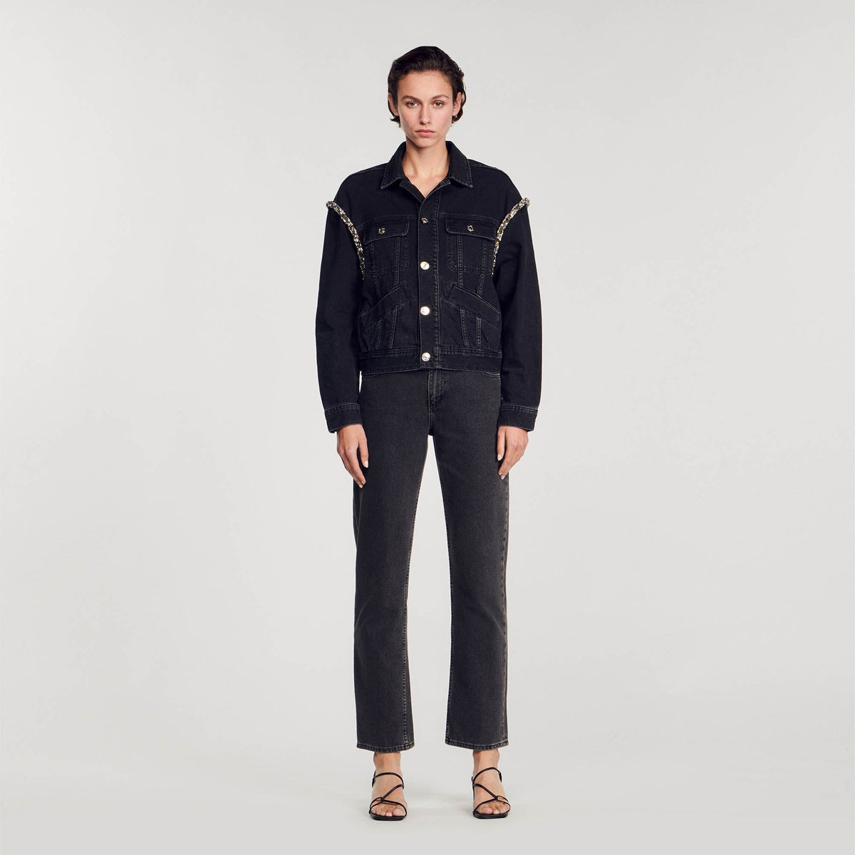 Sandro Oversized denim jacket with rhinestones