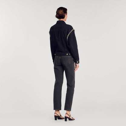 Sandro Oversized denim jacket with rhinestones