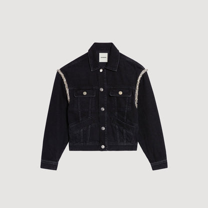 Sandro Oversized denim jacket with rhinestones