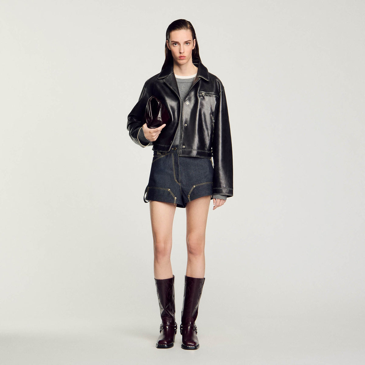 Sandro Distressed leather jacket