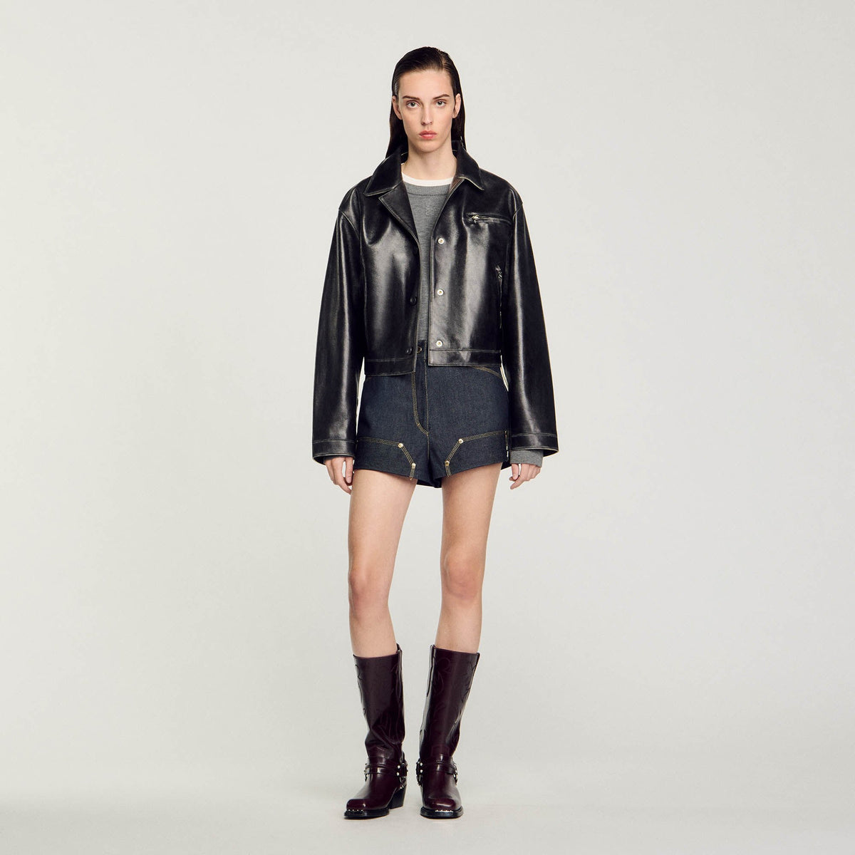 Sandro Distressed leather jacket