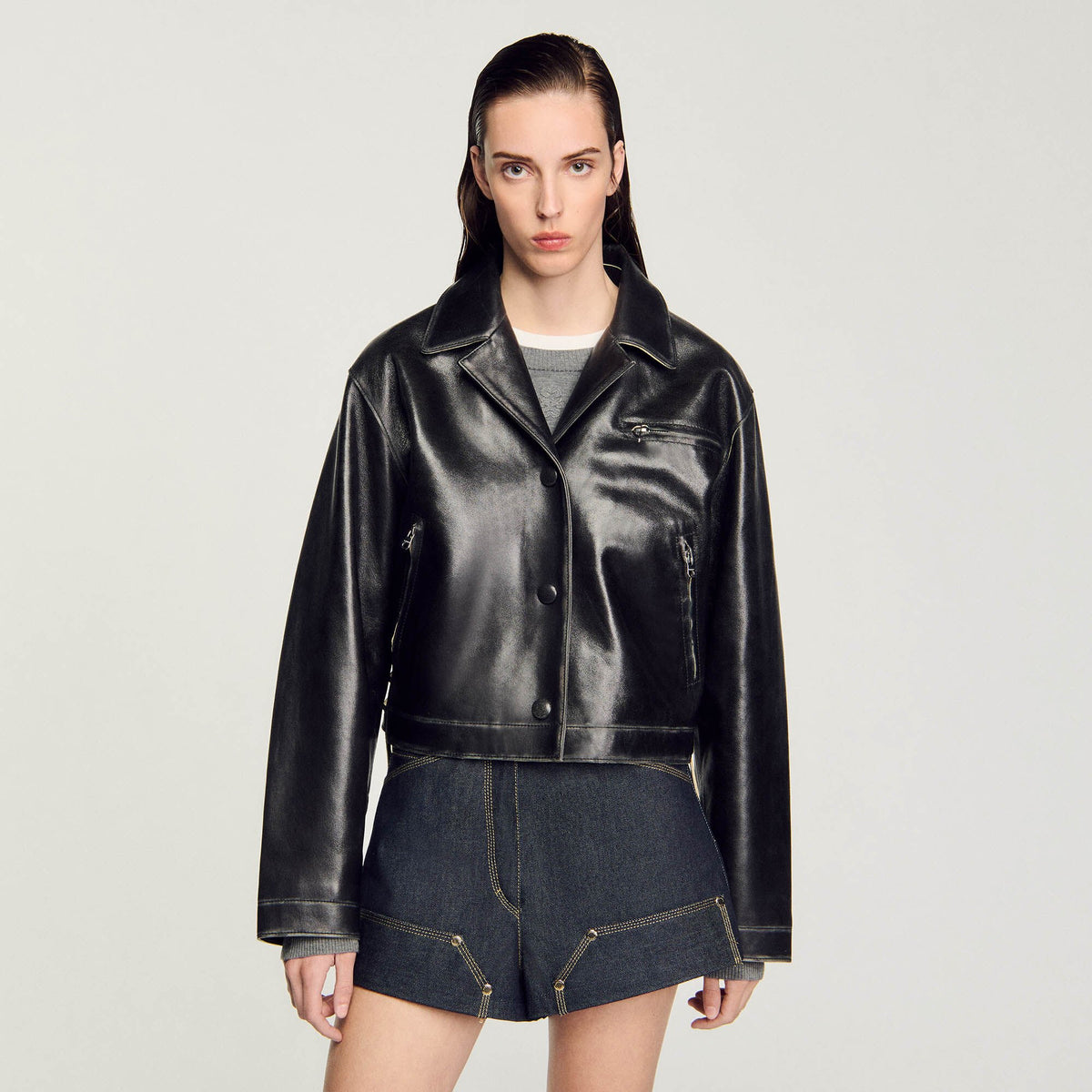 Sandro Distressed leather jacket