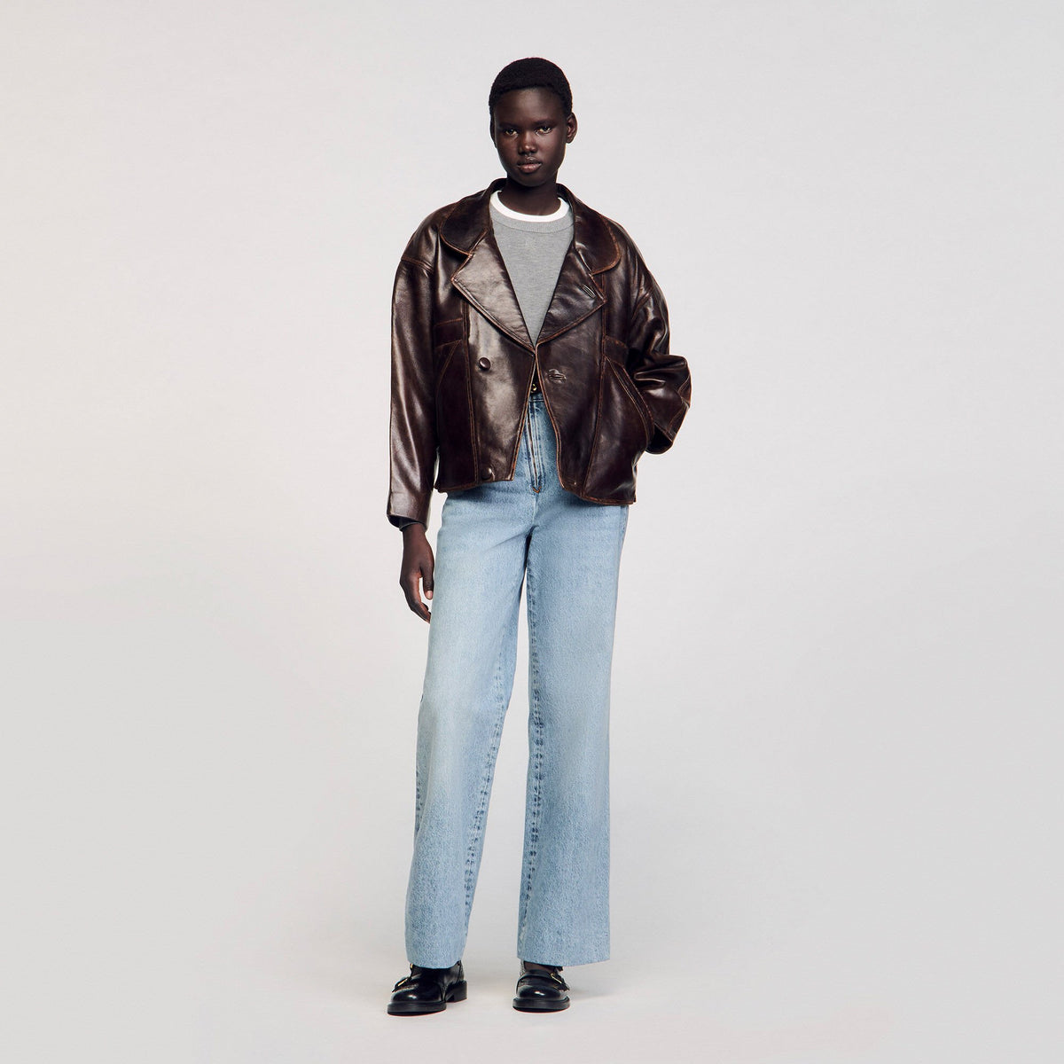 Sandro Oversized leather jacket