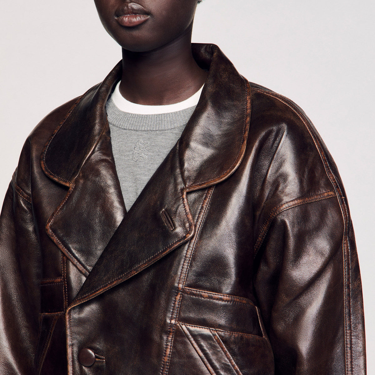 Sandro Oversized leather jacket