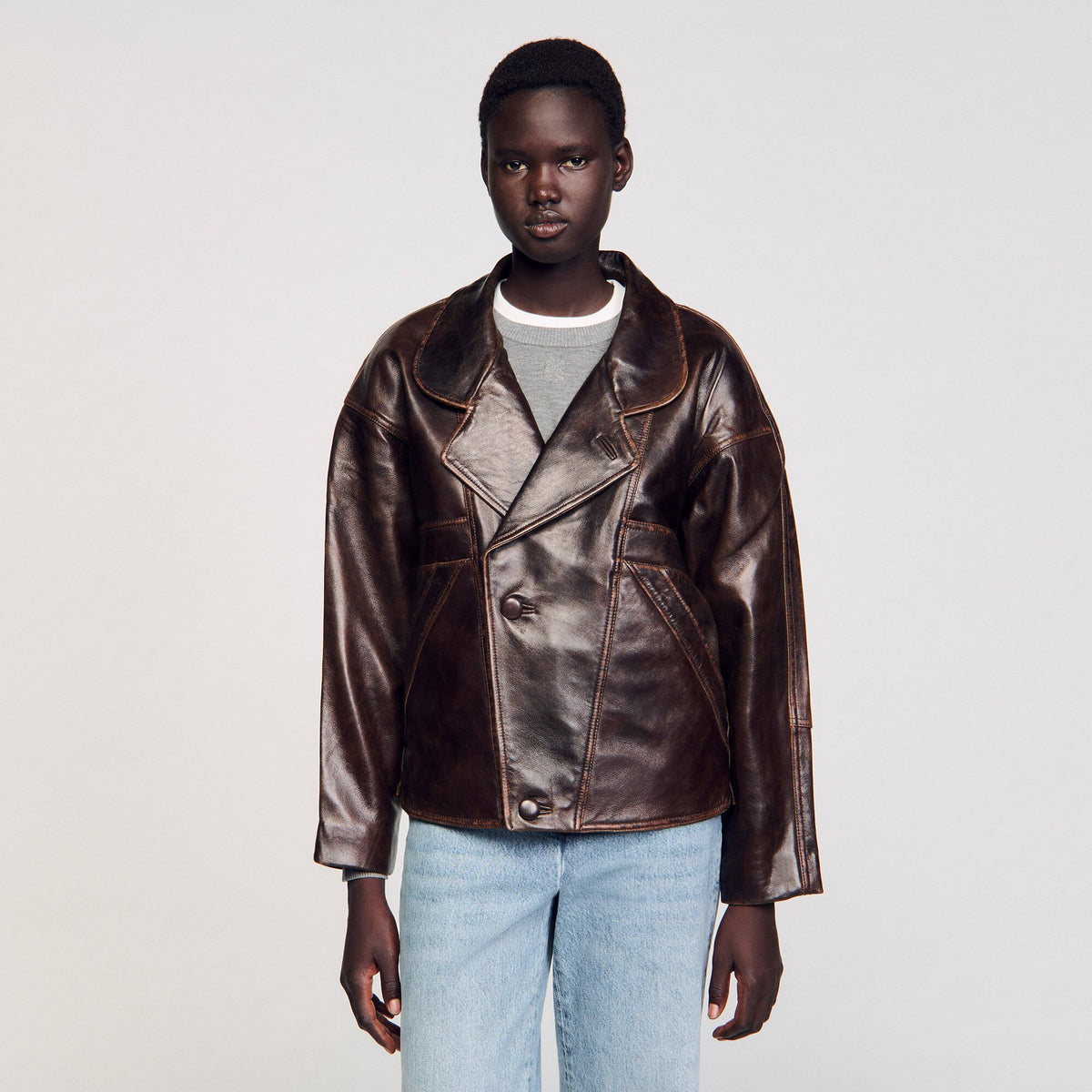Sandro Oversized leather jacket