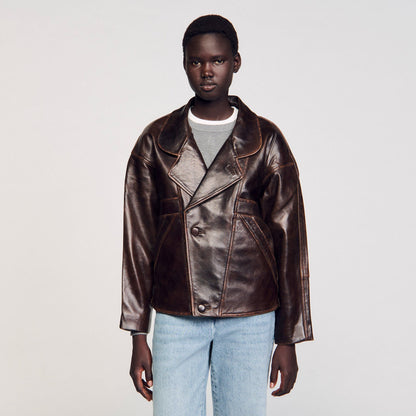 Sandro Oversized leather jacket