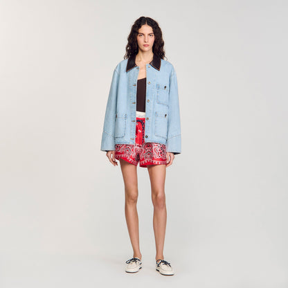 Sandro Denim jacket with leather collar