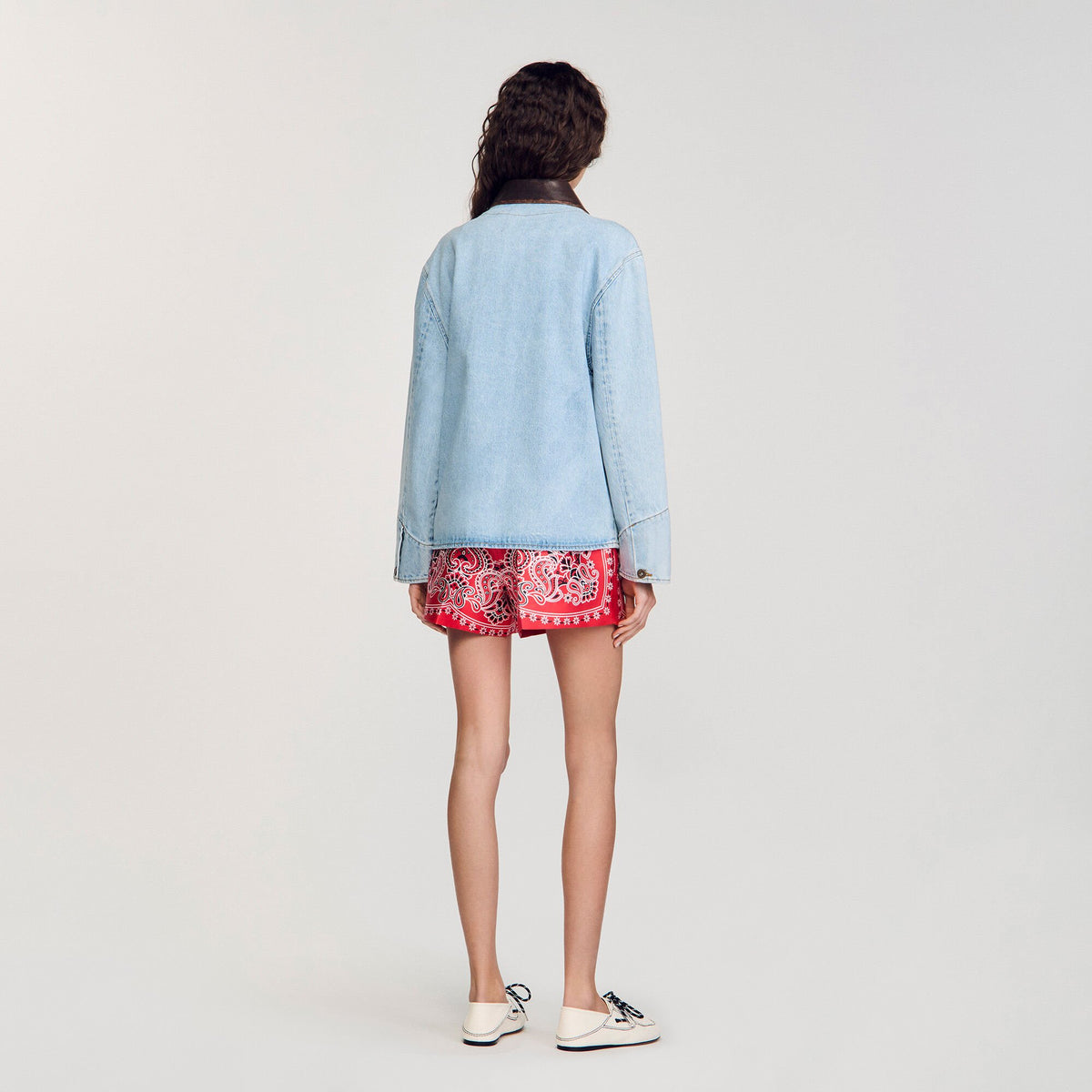 Sandro Denim jacket with leather collar