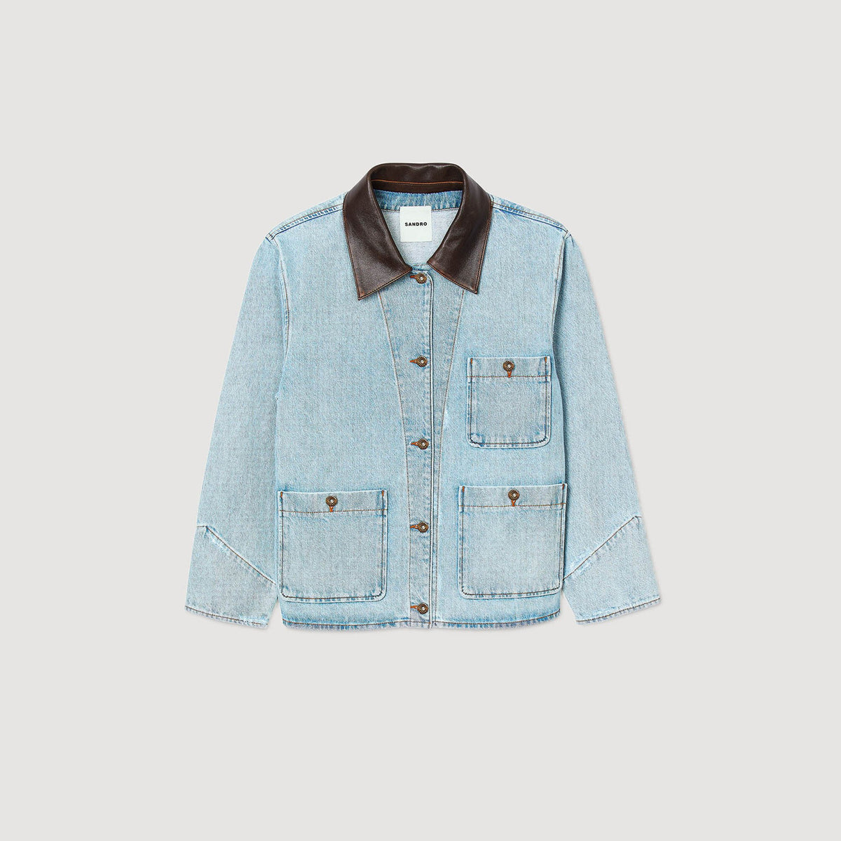 Sandro Denim jacket with leather collar