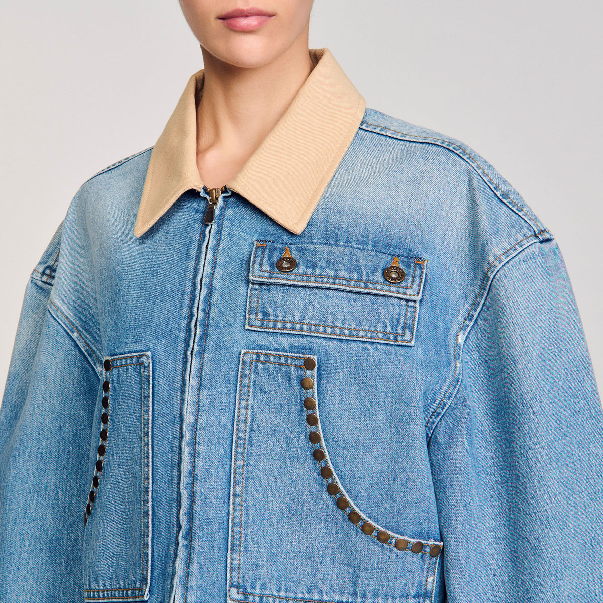 Sandro Denim jacket with studs