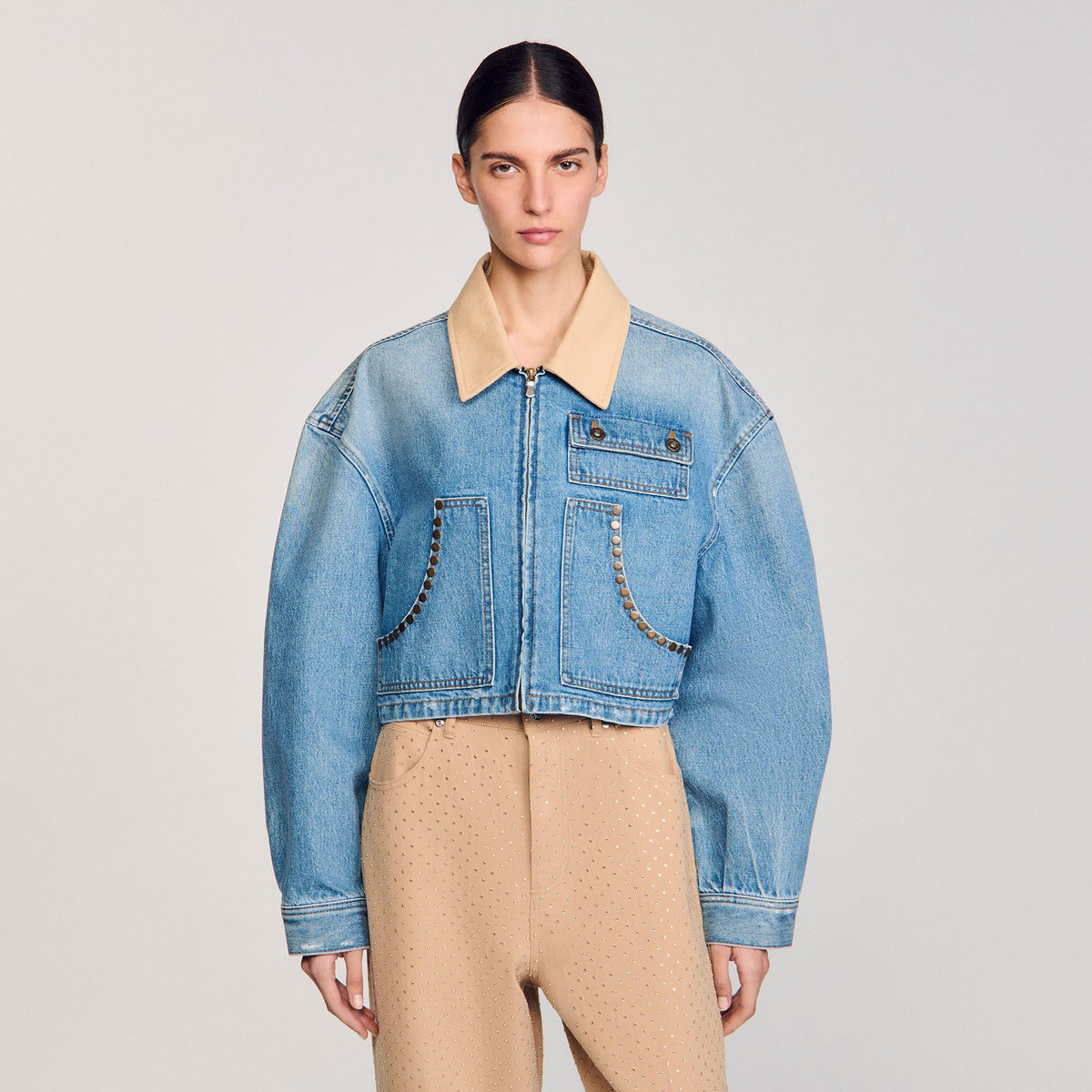 Sandro Denim jacket with studs
