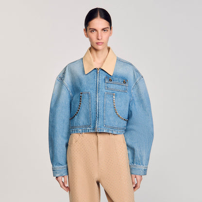 Sandro Denim jacket with studs