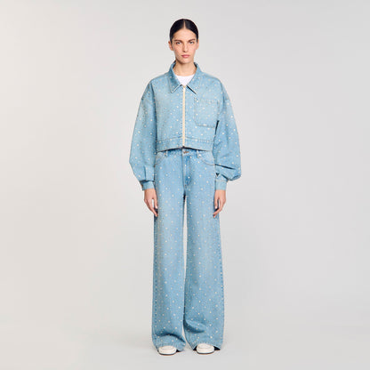 Sandro Beaded and rhinestone denim jacket