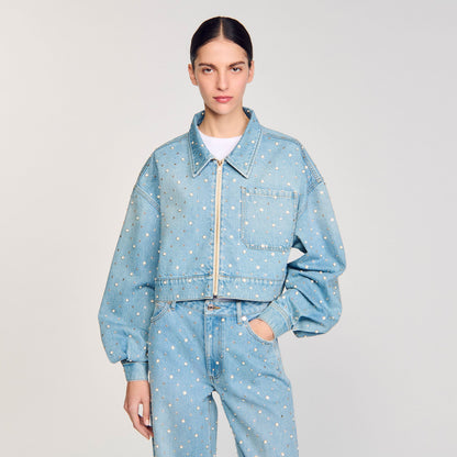 Sandro Beaded and rhinestone denim jacket