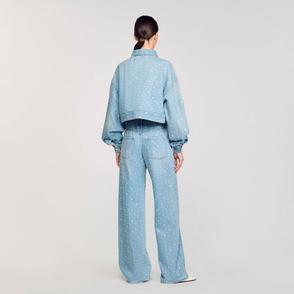 Sandro Beaded and rhinestone denim jacket