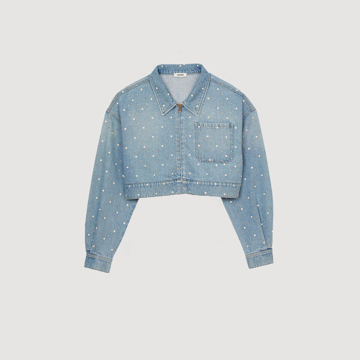 Sandro Beaded and rhinestone denim jacket