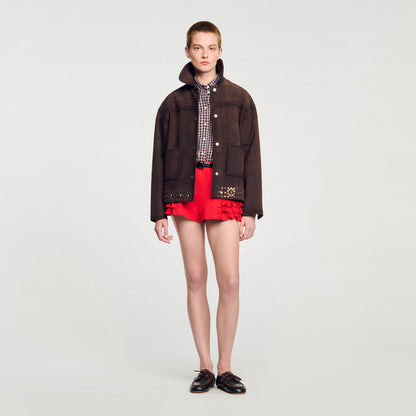 Sandro Studded suede leather jacket