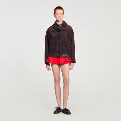 Sandro Studded suede leather jacket