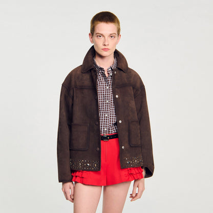 Sandro Studded suede leather jacket