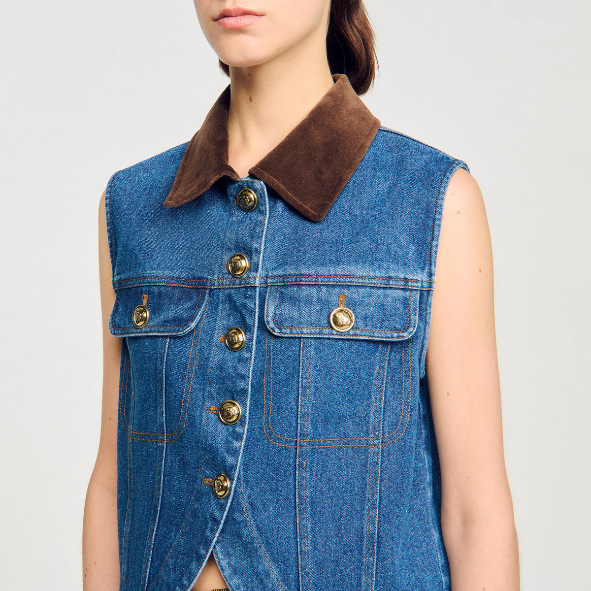 Sandro Sleeveless denim jacket