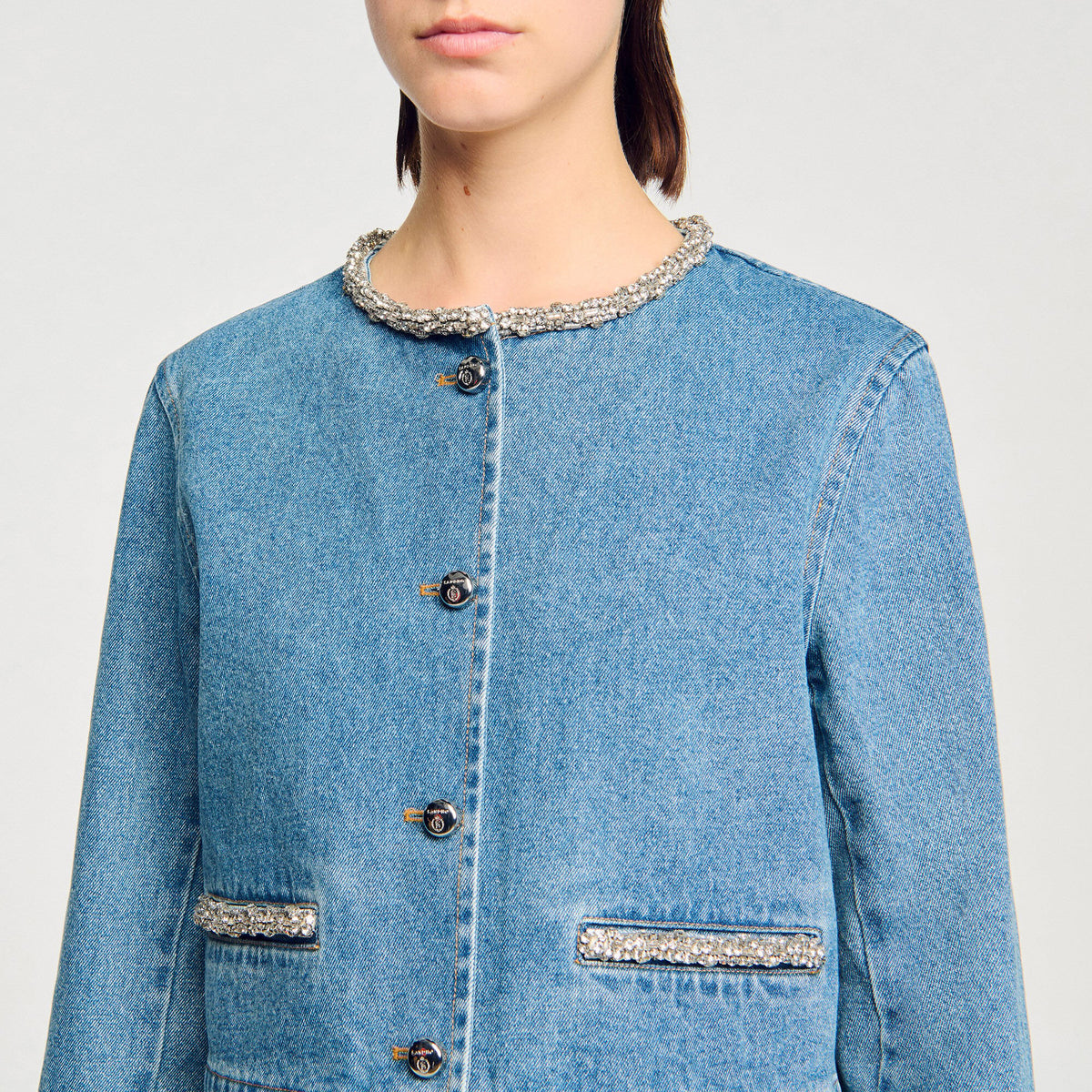 Sandro Rhinestone denim jacket