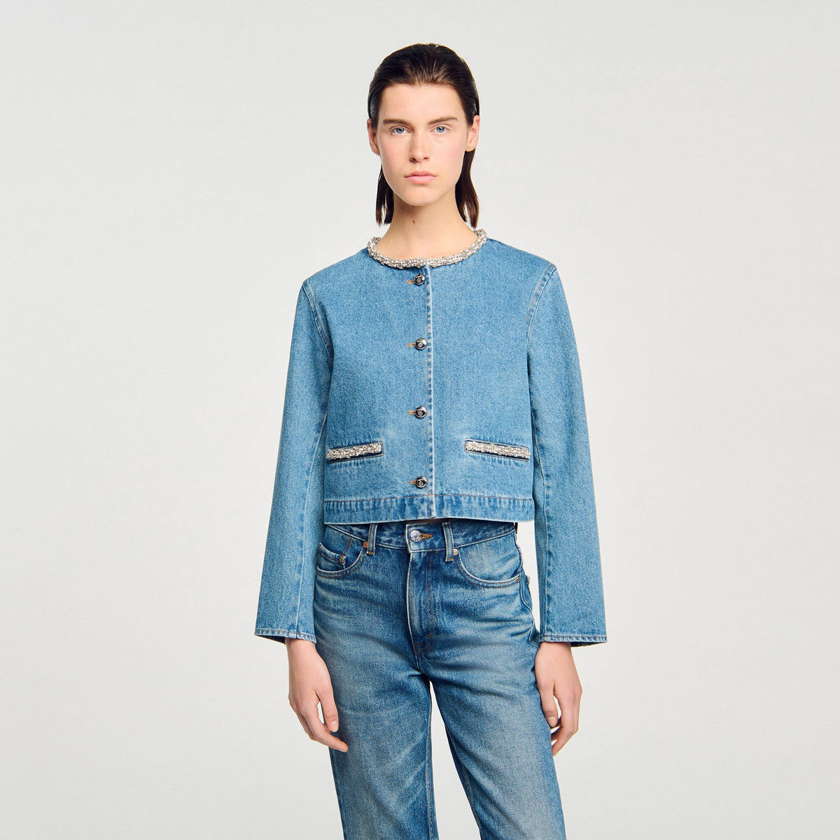 Sandro Rhinestone denim jacket