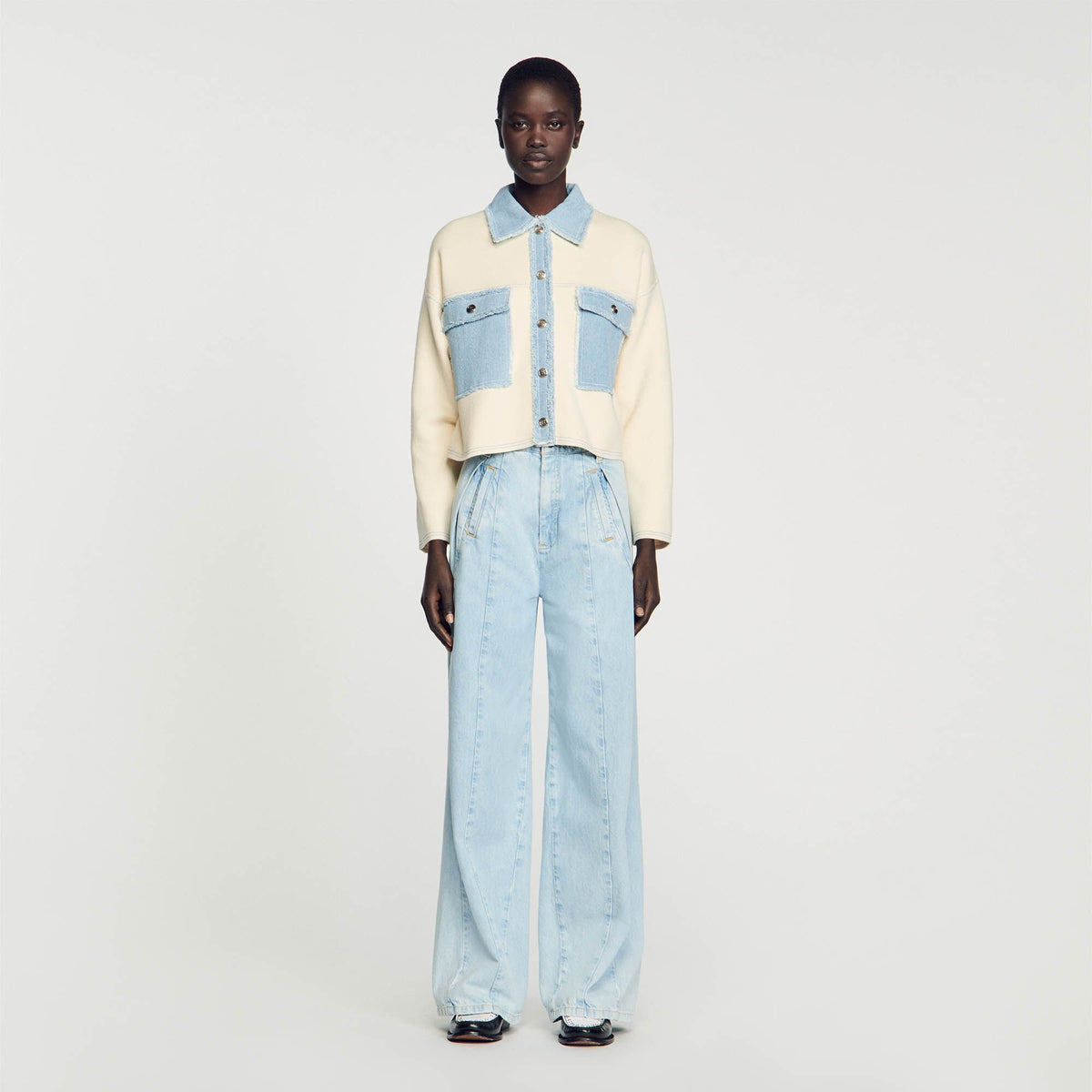 Sandro Oversized dual-material coatigan