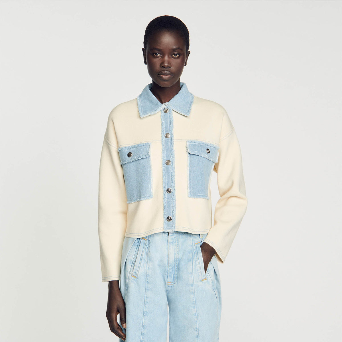 Sandro Oversized dual-material coatigan