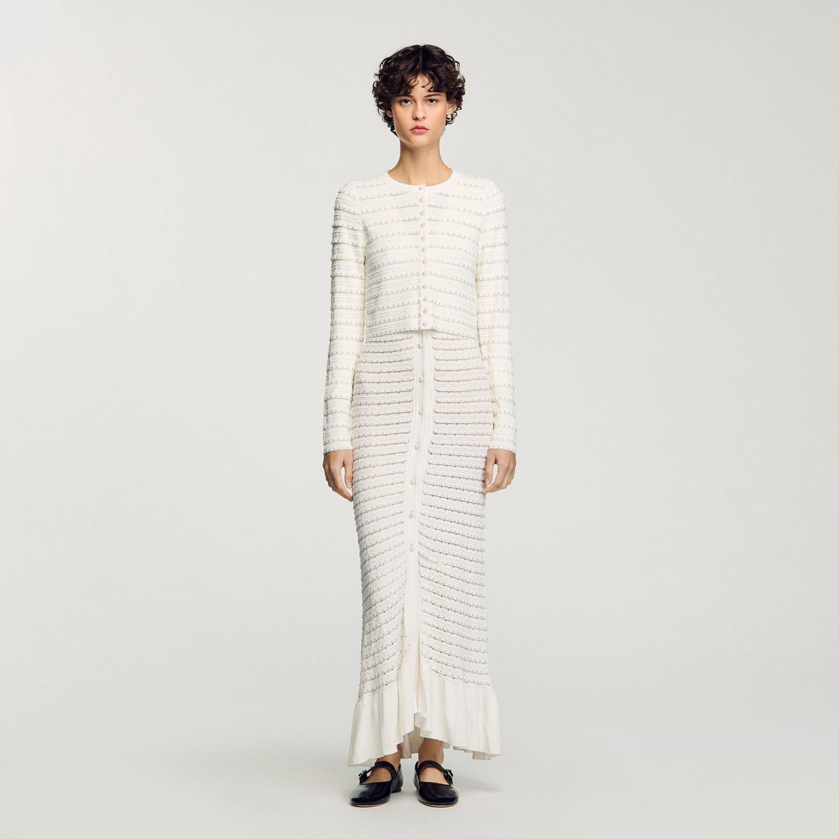 Sandro Cropped cardigan with pearl buttons