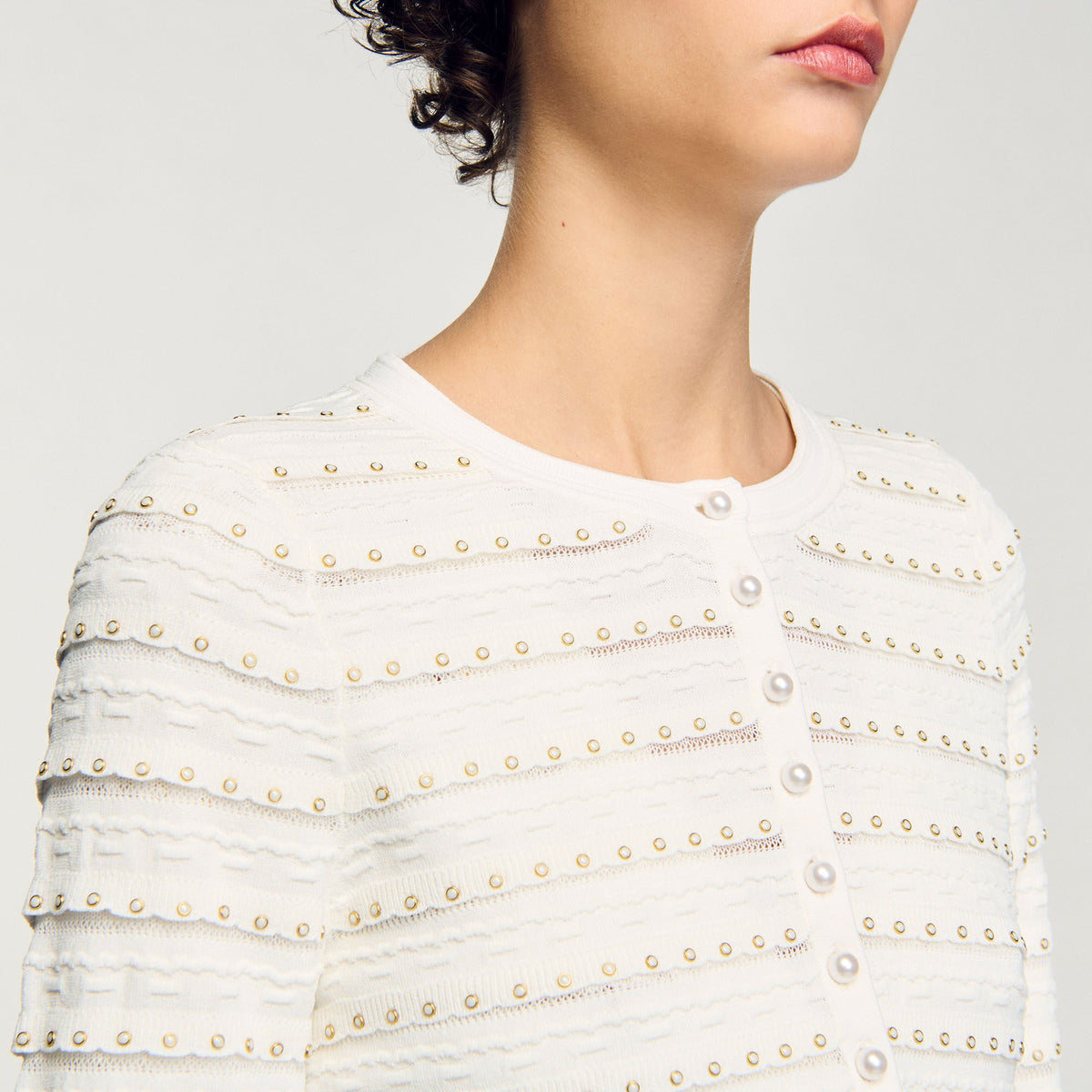 Sandro Cropped cardigan with pearl buttons