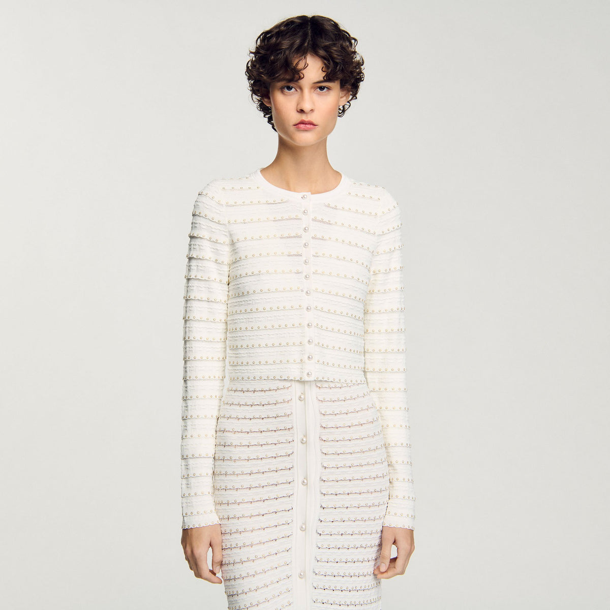 Sandro Cropped cardigan with pearl buttons