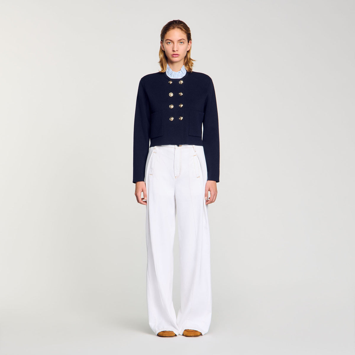 Sandro Cardigan with removable ruffled collar