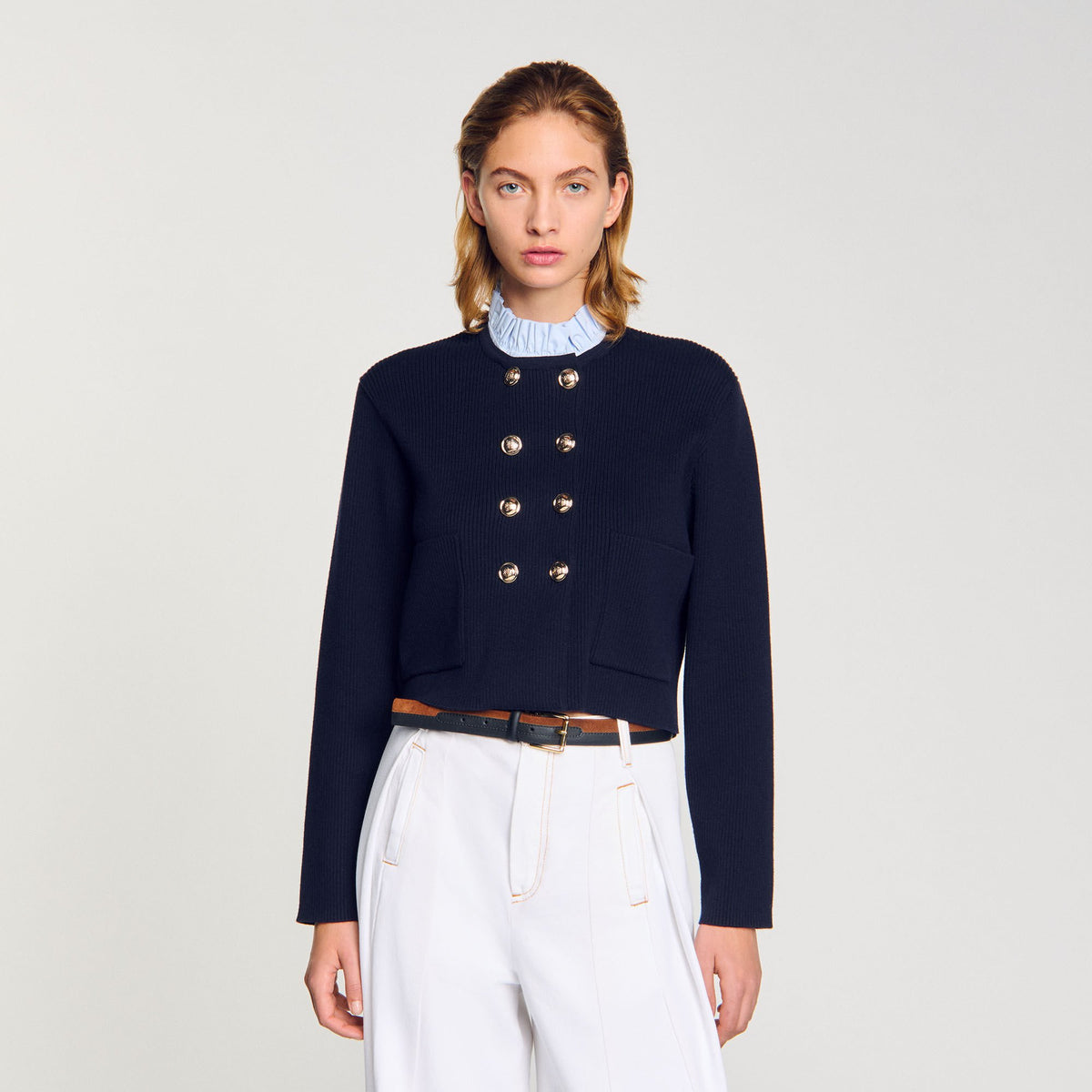 Sandro Cardigan with removable ruffled collar